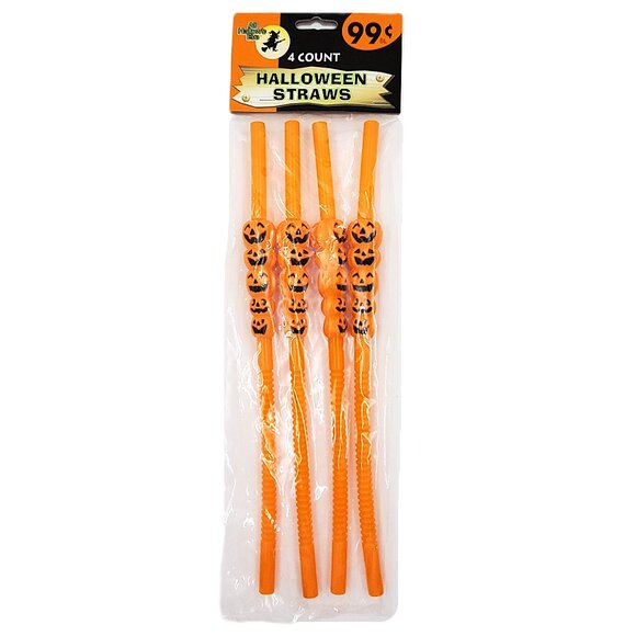 Vintage “All Hallow’s Eve” Halloween Jack-O’-Lantern Straws – Set of 4 – NEW - Picture 2 of 3